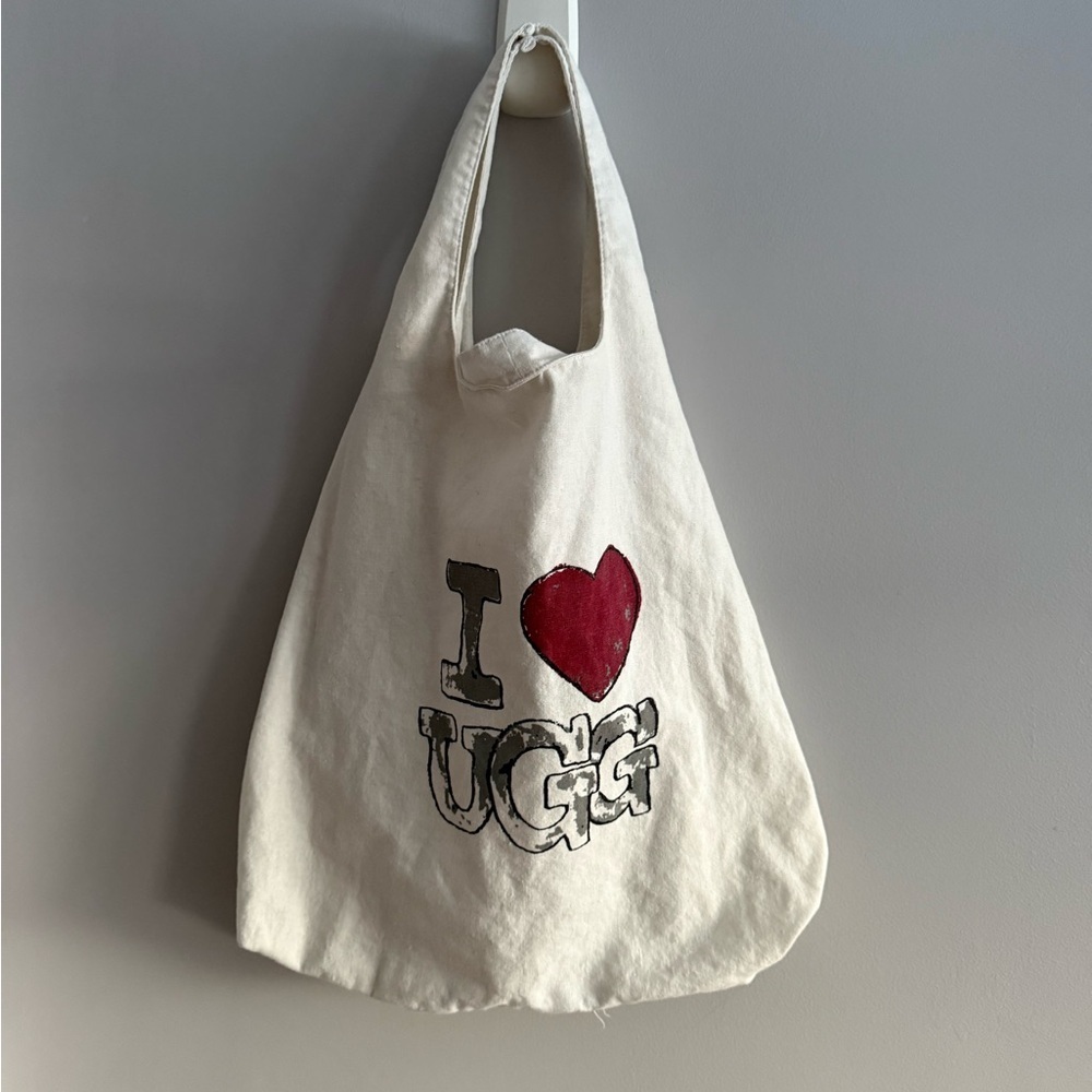 UGG I Love UGG Canvas Tote Bag Cream Y2K Logo Slouchy Shoulder Bag